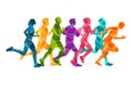 Running marathon, people run, colorful poster. Vector illustration background silhouette sport